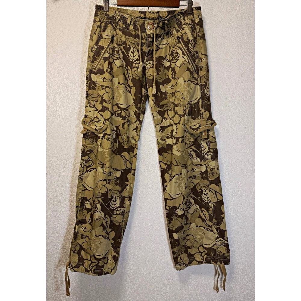 Hurley Juniors Size 7 Cargo Pants Floral Camo Y2K Drawstring Utility Pockets